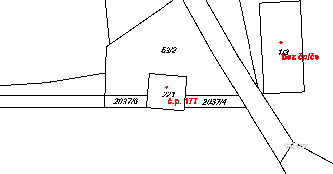 Stará Rudná 177, Rudná pod Pradědem na parcele st. 221 v KÚ Stará Rudná, Katastrální mapa