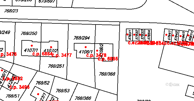 Zlín 6865 na parcele st. 4108/2 v KÚ Zlín, Katastrální mapa