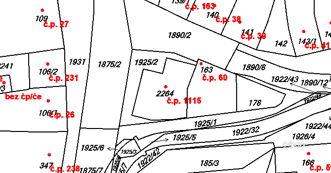 Malenovice 1115, Zlín na parcele st. 2264 v KÚ Malenovice u Zlína, Katastrální mapa