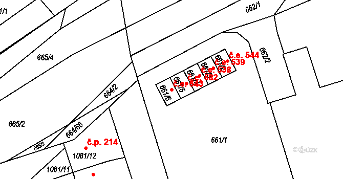 Mokrá 543, Mokrá-Horákov na parcele st. 661/6 v KÚ Mokrá u Brna, Katastrální mapa