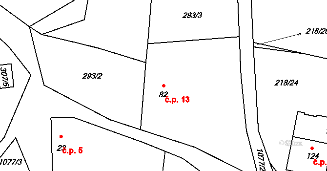 Kouty 13, Smilkov na parcele st. 82 v KÚ Kouty u Smilkova, Katastrální mapa