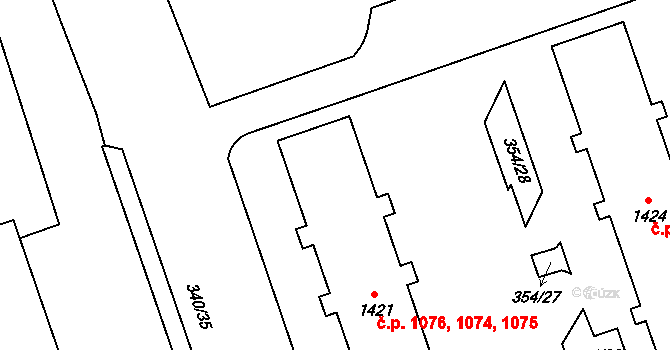 Hrabůvka 1074,1075,1076, Ostrava na parcele st. 1421 v KÚ Hrabůvka, Katastrální mapa
