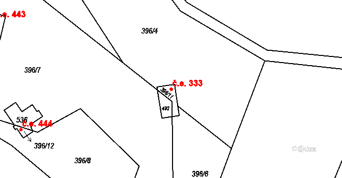 Skalsko 333, Pohoří na parcele st. 492 v KÚ Pohoří u Prahy, Katastrální mapa