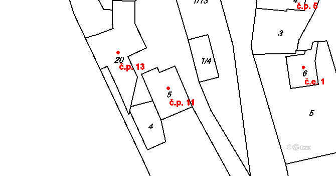 Kobylnice 11, Koroužné na parcele st. 5 v KÚ Kobylnice nad Svratkou, Katastrální mapa