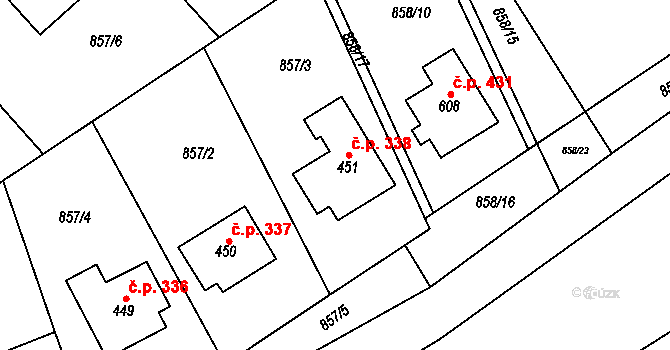 Svratka 338 na parcele st. 451 v KÚ Svratka, Katastrální mapa