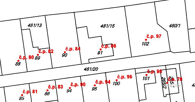 Štěpánov nad Svratkou 86 na parcele st. 91 v KÚ Štěpánov nad Svratkou, Katastrální mapa