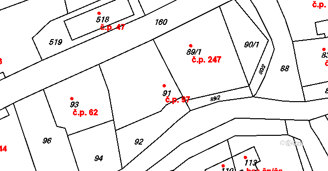 Březnice 97 na parcele st. 91 v KÚ Březnice u Zlína, Katastrální mapa
