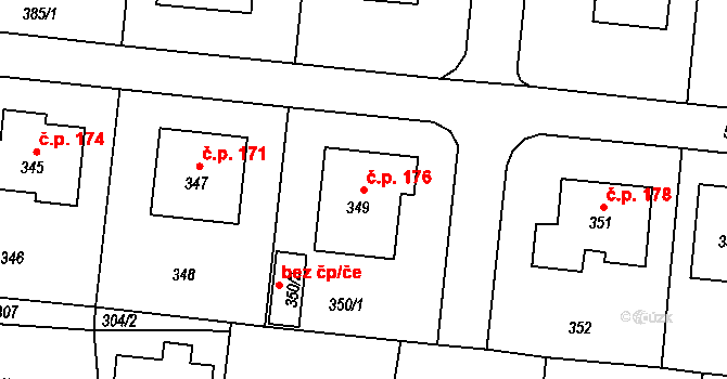 Neplachovice 176 na parcele st. 349 v KÚ Neplachovice, Katastrální mapa