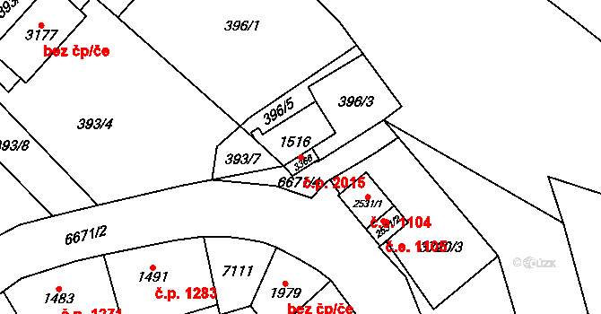 Kraslice 2015 na parcele st. 1516 v KÚ Kraslice, Katastrální mapa
