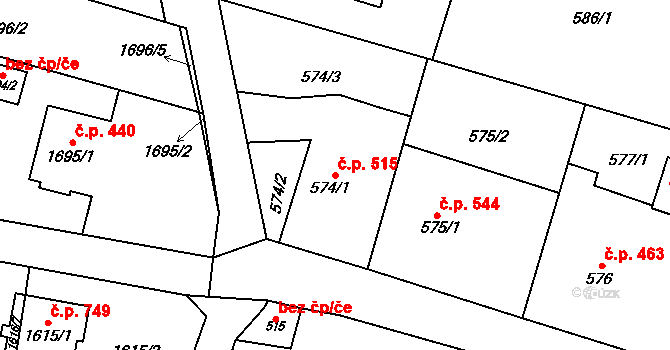 Štěpánkovice 515 na parcele st. 574/1 v KÚ Štěpánkovice, Katastrální mapa
