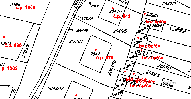 Hluk 525 na parcele st. 2042 v KÚ Hluk, Katastrální mapa