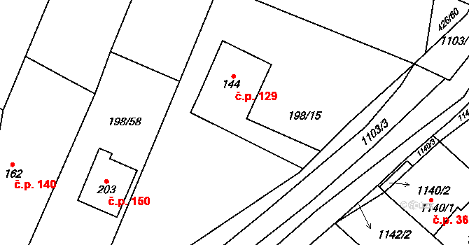 Sušice 129 na parcele st. 144 v KÚ Sušice u Uherského Hradiště, Katastrální mapa