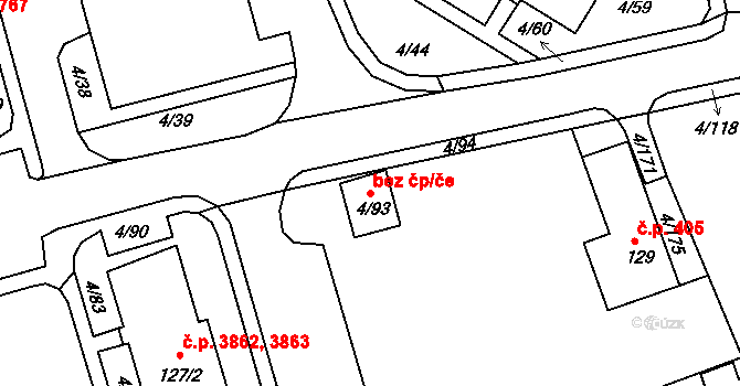 Jablonec nad Nisou 48684040 na parcele st. 4/93 v KÚ Mšeno nad Nisou, Katastrální mapa