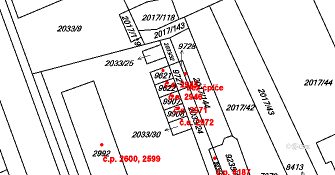 Hodonín 2946 na parcele st. 9622 v KÚ Hodonín, Katastrální mapa