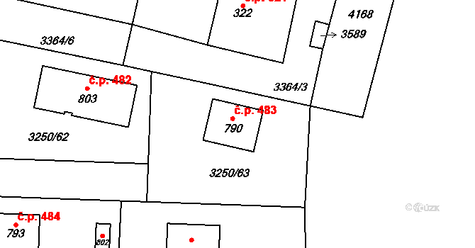 Chodová Planá 483 na parcele st. 790 v KÚ Chodová Planá, Katastrální mapa