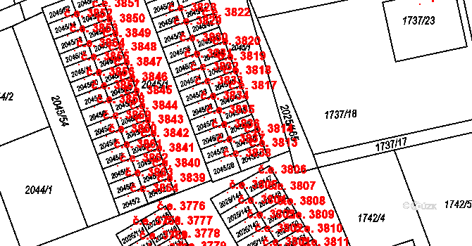Prostřední Suchá 3815, Havířov na parcele st. 2045/49 v KÚ Prostřední Suchá, Katastrální mapa