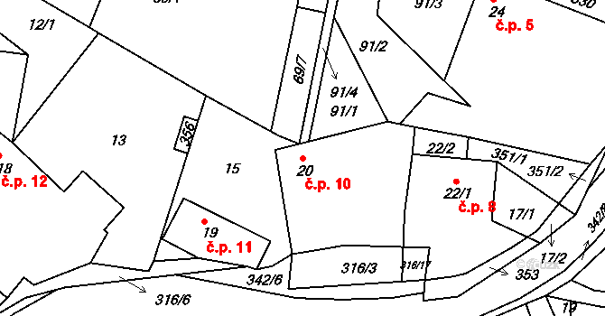Brčekoly 10, Rosice na parcele st. 20 v KÚ Brčekoly, Katastrální mapa
