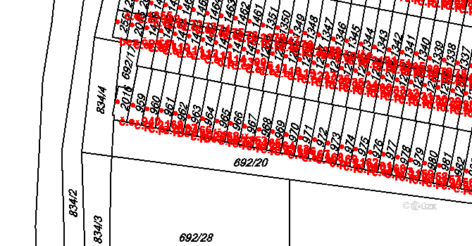 Sezimovo Ústí 2165 na parcele st. 966 v KÚ Sezimovo Ústí, Katastrální mapa