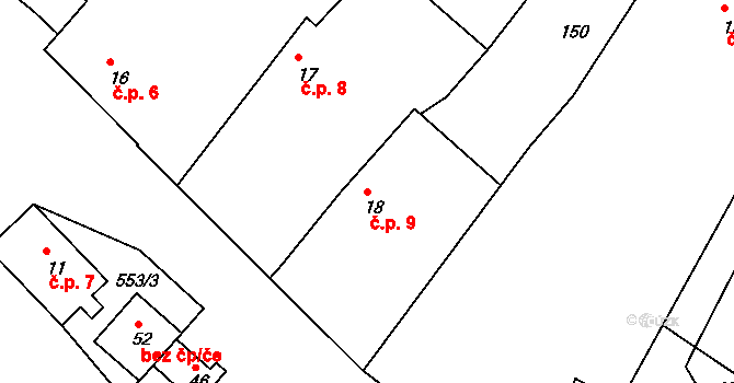 Krsice 9, Čimelice na parcele st. 18 v KÚ Krsice, Katastrální mapa