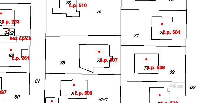 Průhonice 507 na parcele st. 79 v KÚ Hole u Průhonic, Katastrální mapa