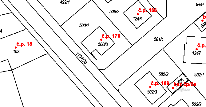 Meclov 176 na parcele st. 500/3 v KÚ Meclov, Katastrální mapa