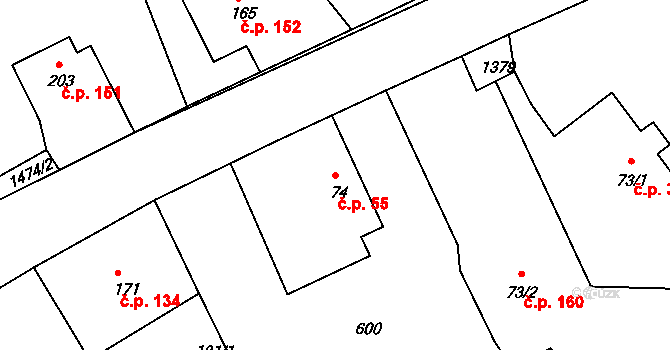 Suchý Důl 55 na parcele st. 74 v KÚ Suchý Důl, Katastrální mapa