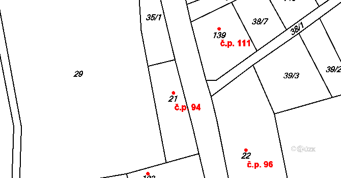 Dolní Teplice 94, Teplice nad Metují na parcele st. 21 v KÚ Dolní Teplice, Katastrální mapa