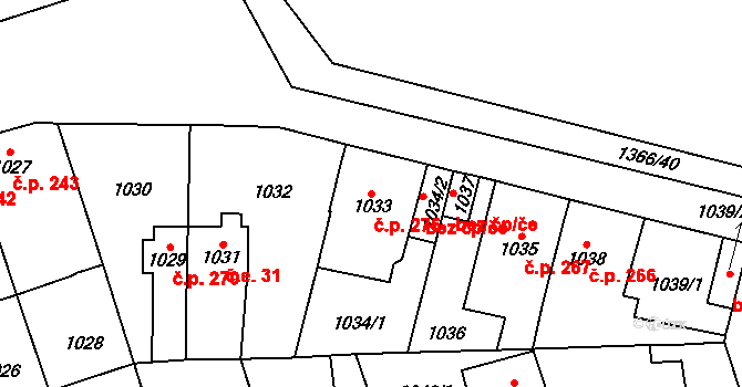 Vejprnice 275 na parcele st. 1033 v KÚ Vejprnice, Katastrální mapa