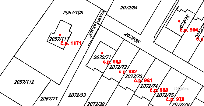 Holice 983 na parcele st. 2072/71 v KÚ Holice v Čechách, Katastrální mapa