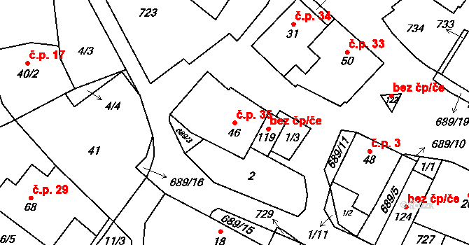 Kunice 35 na parcele st. 46 v KÚ Kunice, Katastrální mapa