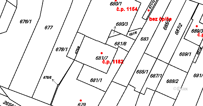 Oslavany 1182 na parcele st. 681/7 v KÚ Oslavany, Katastrální mapa