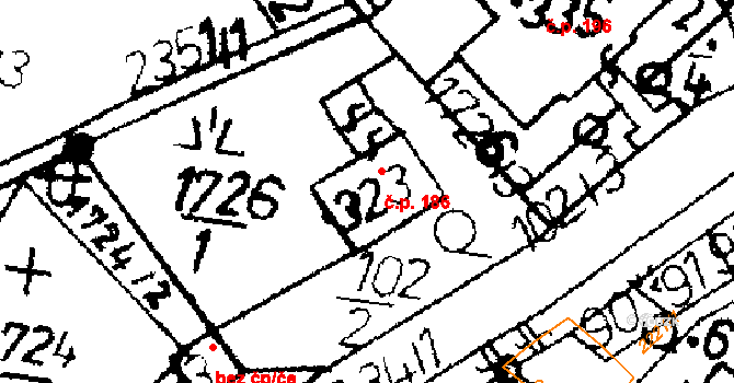 Merboltice 186 na parcele st. 323 v KÚ Merboltice, Katastrální mapa