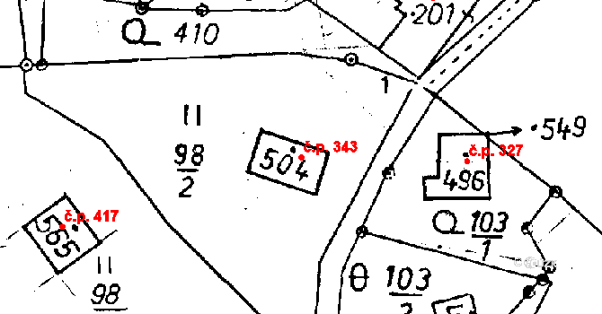 Jeřmanice 343 na parcele st. 504 v KÚ Jeřmanice, Katastrální mapa
