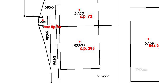 Ostrovačice 263 na parcele st. 577/11 v KÚ Ostrovačice, Katastrální mapa