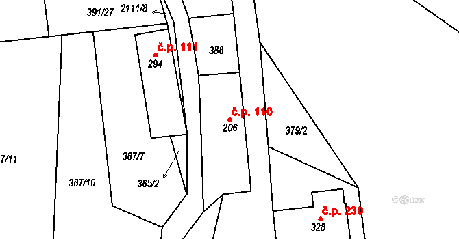 Lipnice nad Sázavou 110 na parcele st. 206 v KÚ Lipnice nad Sázavou, Katastrální mapa
