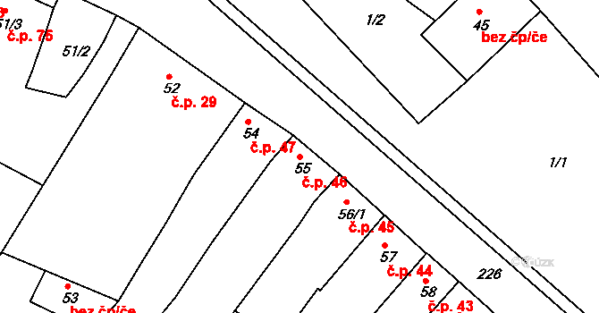 Količín 46, Holešov na parcele st. 55 v KÚ Količín, Katastrální mapa