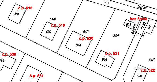 Dobroměřice 520 na parcele st. 878 v KÚ Dobroměřice, Katastrální mapa