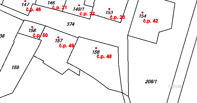 Lutotín 48, Bílovice-Lutotín na parcele st. 156 v KÚ Lutotín, Katastrální mapa
