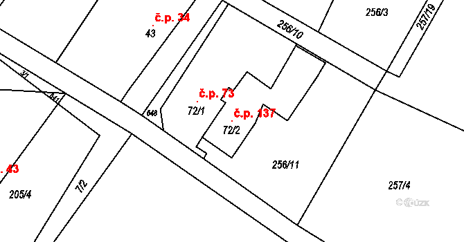 Lohenice 137, Přelouč na parcele st. 72/2 v KÚ Lohenice u Přelouče, Katastrální mapa