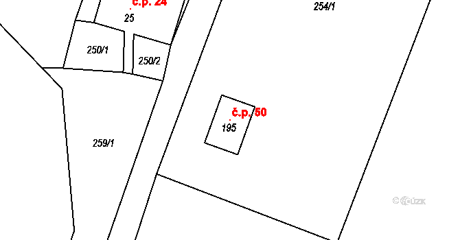 Vysoké Žibřidovice 50, Hanušovice na parcele st. 195 v KÚ Vysoké Žibřidovice, Katastrální mapa