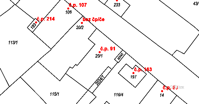 Křídlůvky 91 na parcele st. 20/1 v KÚ Křídlůvky, Katastrální mapa