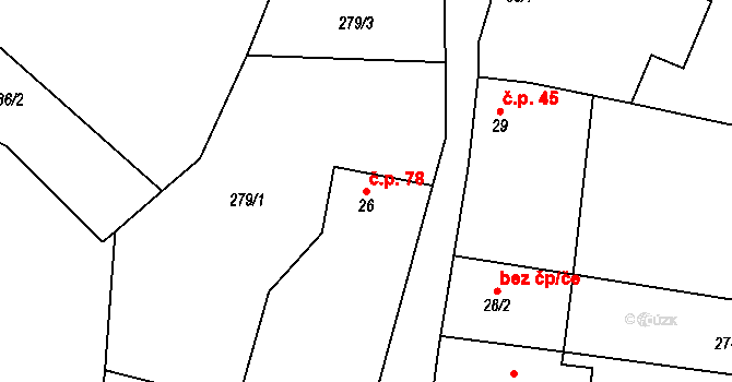 Polipsy 78, Čestín na parcele st. 26 v KÚ Polipsy, Katastrální mapa