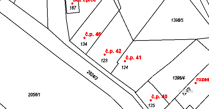 Velechvín 42, Lišov na parcele st. 123 v KÚ Velechvín, Katastrální mapa