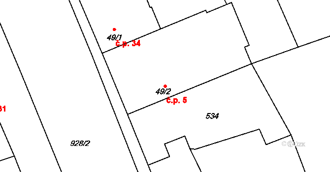 Klipec 5, Pňov-Předhradí na parcele st. 49/2 v KÚ Klipec, Katastrální mapa