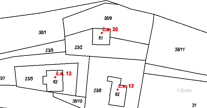 Čichořice 11, Chyše na parcele st. 61 v KÚ Čichořice, Katastrální mapa
