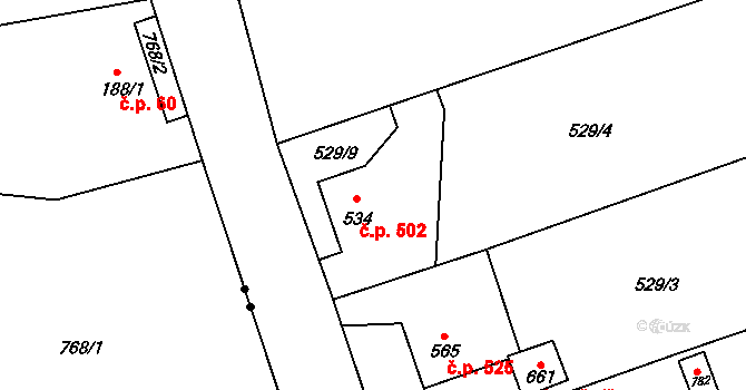 Velký Šenov 502 na parcele st. 534 v KÚ Velký Šenov, Katastrální mapa