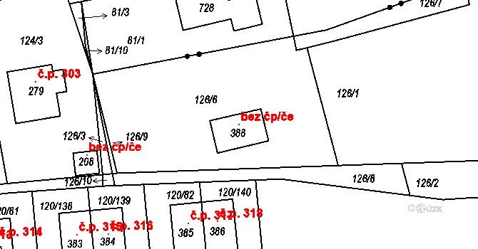 Nelahozeves 119214041 na parcele st. 388 v KÚ Lešany u Nelahozevsi, Katastrální mapa