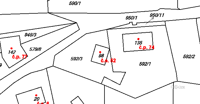 Teplička 52 na parcele st. 98 v KÚ Teplička, Katastrální mapa