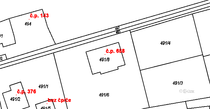 Řepiště 658 na parcele st. 491/8 v KÚ Řepiště, Katastrální mapa