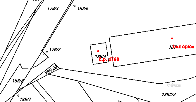 Helenín 4760, Jihlava na parcele st. 188/4 v KÚ Helenín, Katastrální mapa